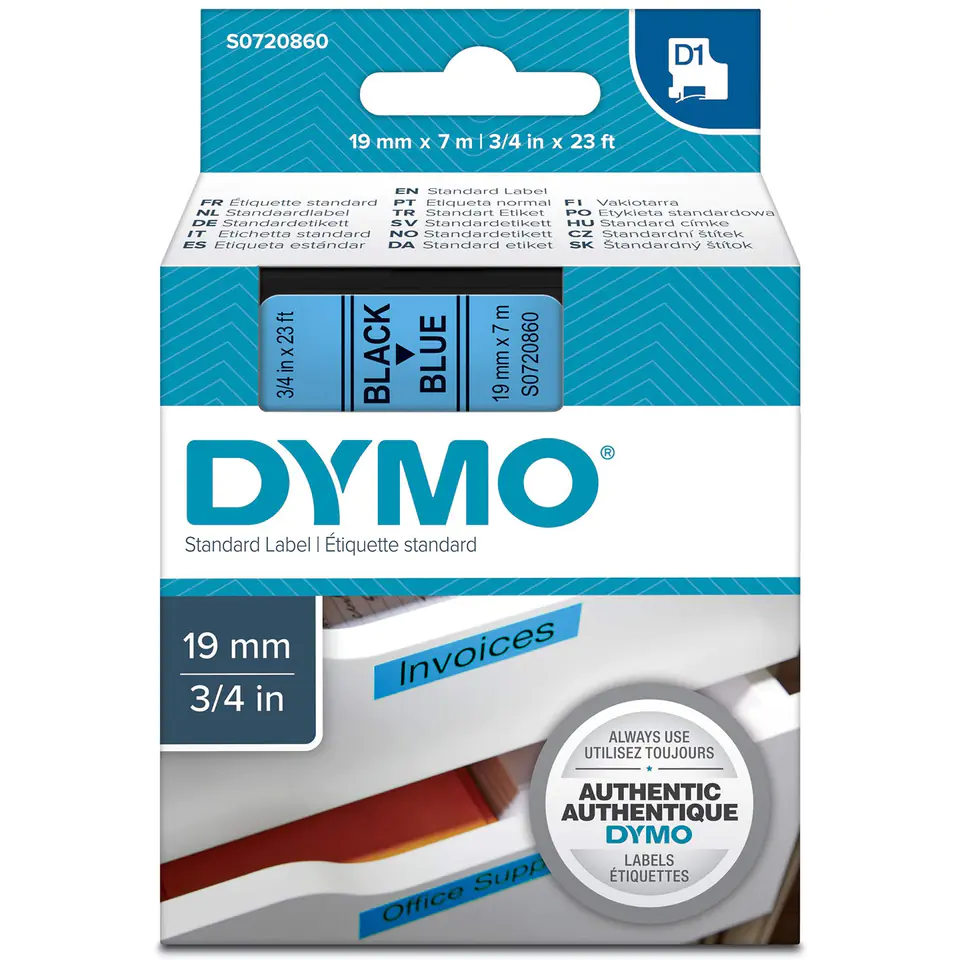 ⁨Ribbon black print on blue 19mm x 7m DYMO S0720860⁩ at Wasserman.eu