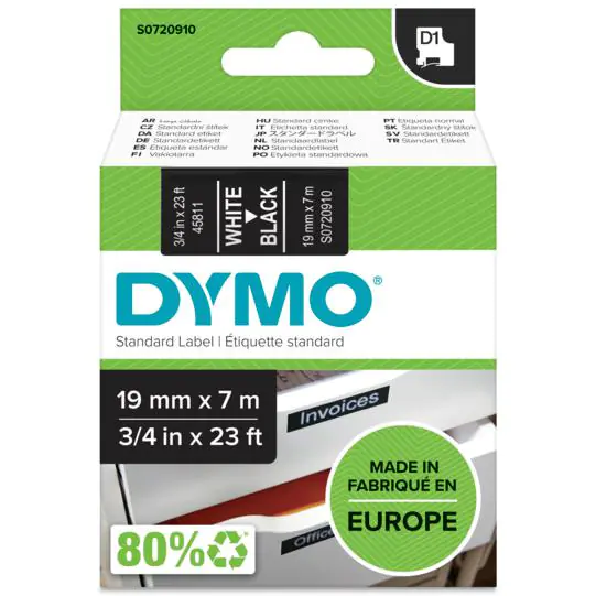 ⁨Taśma biały nadruk na czarnym 19mm x 7m DYMO S0720910⁩ w sklepie Wasserman.eu