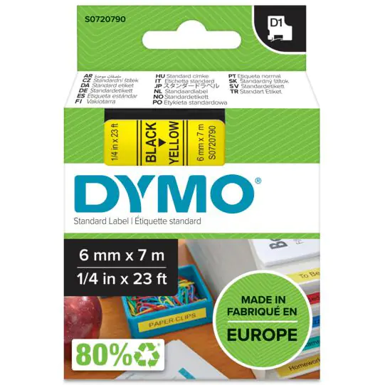 ⁨Taśma czarny nadruk na żółtym 6mm x 7m DYMO S0720790⁩ w sklepie Wasserman.eu