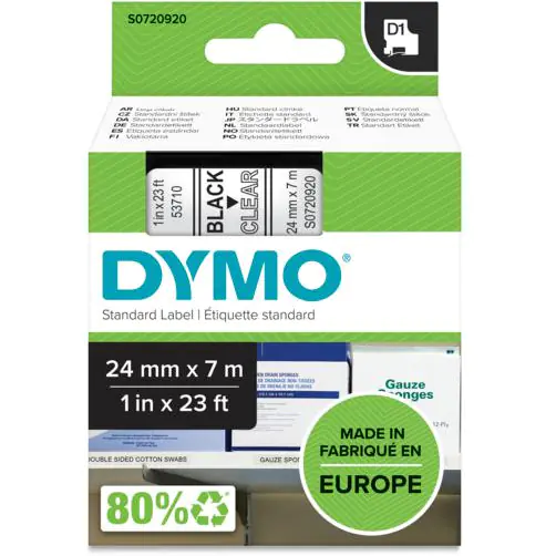 ⁨Tape black printed on transparent 24mm x 7m DYMO S0720920⁩ at Wasserman.eu