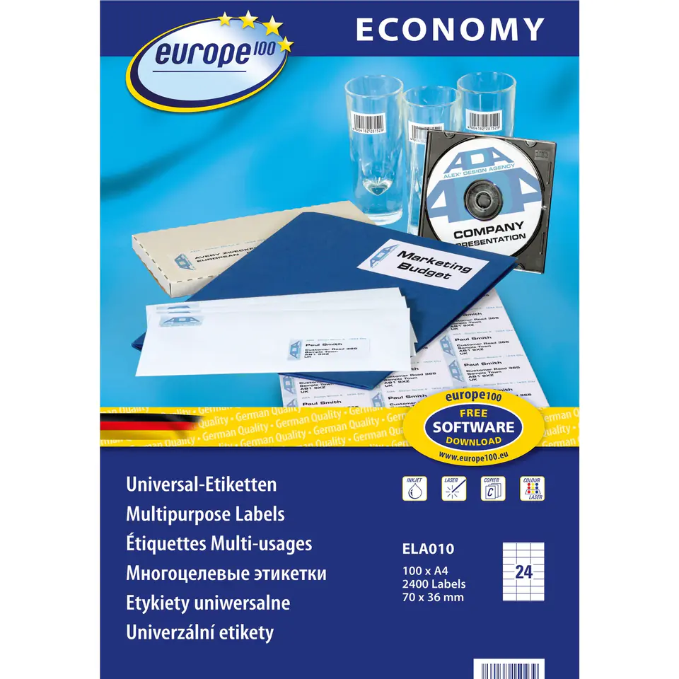 ⁨Labels ECONOMY A4 white 70x36mm ELA010 AVERY ZWECKFORM⁩ at Wasserman.eu