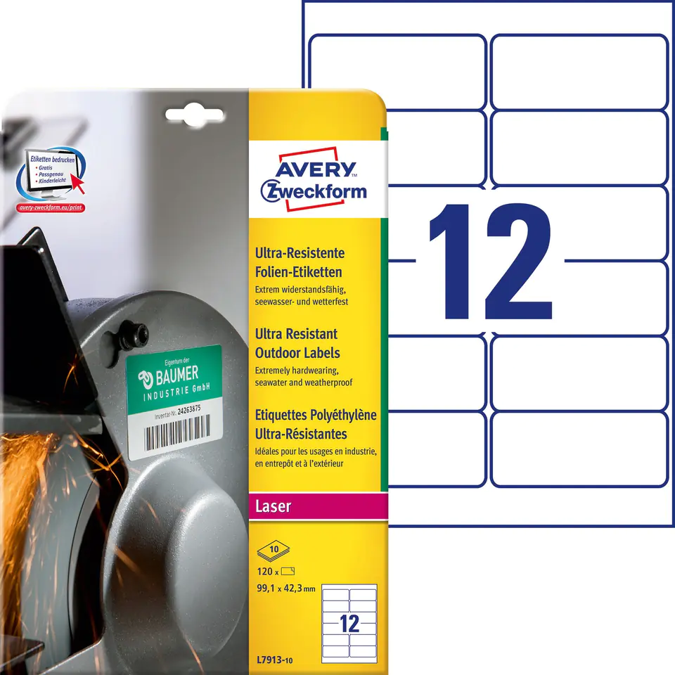 ⁨Labels A4 99,1x42,3mm L7913-10 for outdoor use AVERY ZWECKFORM⁩ at Wasserman.eu
