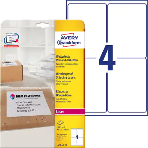 ⁨Labels L7994-25 99,1 x 139 (25) ZF weather resistant AVERY ZWECKFORM⁩ at Wasserman.eu