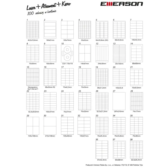 ⁨Labels A4 white (100ark) 52,5x25,4mm no.038 EMERSON eta4525x254w⁩ at Wasserman.eu