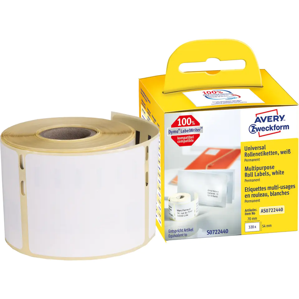 ⁨Universal labels in a roll of 320 ethic. 54 x 70 mm, durable, white AS0722440 Avery Zweckform⁩ at Wasserman.eu