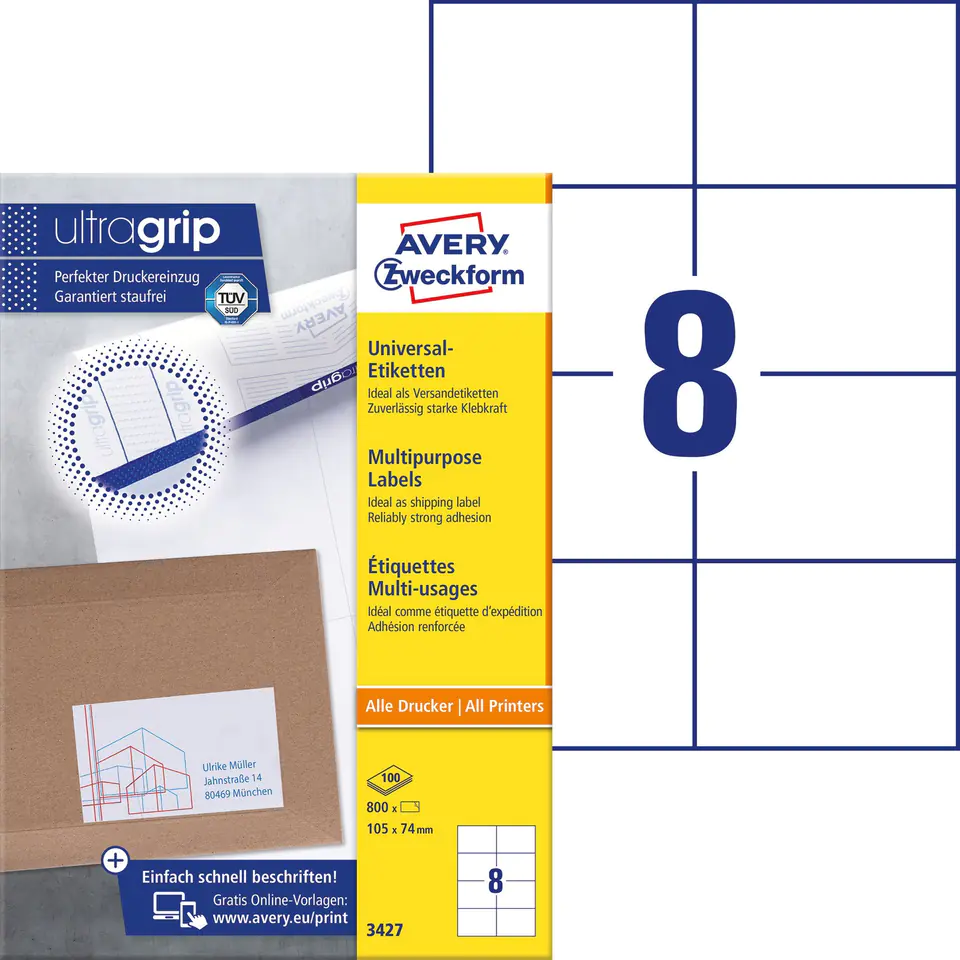 ⁨White A4 labels (100 sheets) 105x74mm 3427 AVERY ZWECKFORM⁩ at Wasserman.eu
