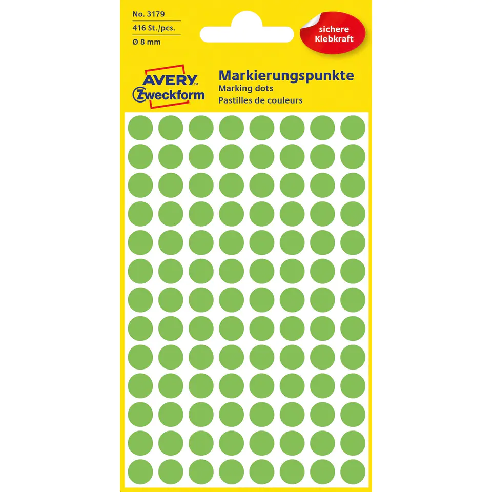 ⁨Label ZF Q8mm 3179green neon wheels 8mm 416pcs AVERY ZWECKFORM⁩ at Wasserman.eu