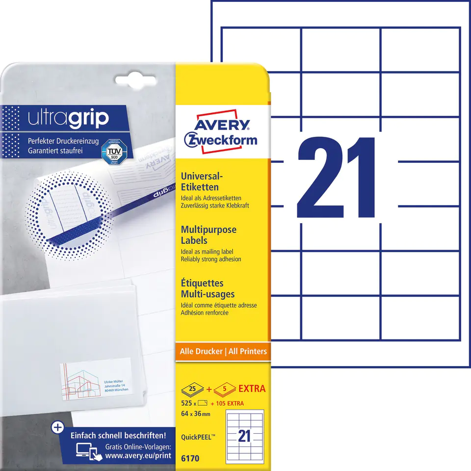 ⁨Labels ZF A4 64x36mm white 6170 AVERY ZWECKFORM (30 sheets)⁩ at Wasserman.eu