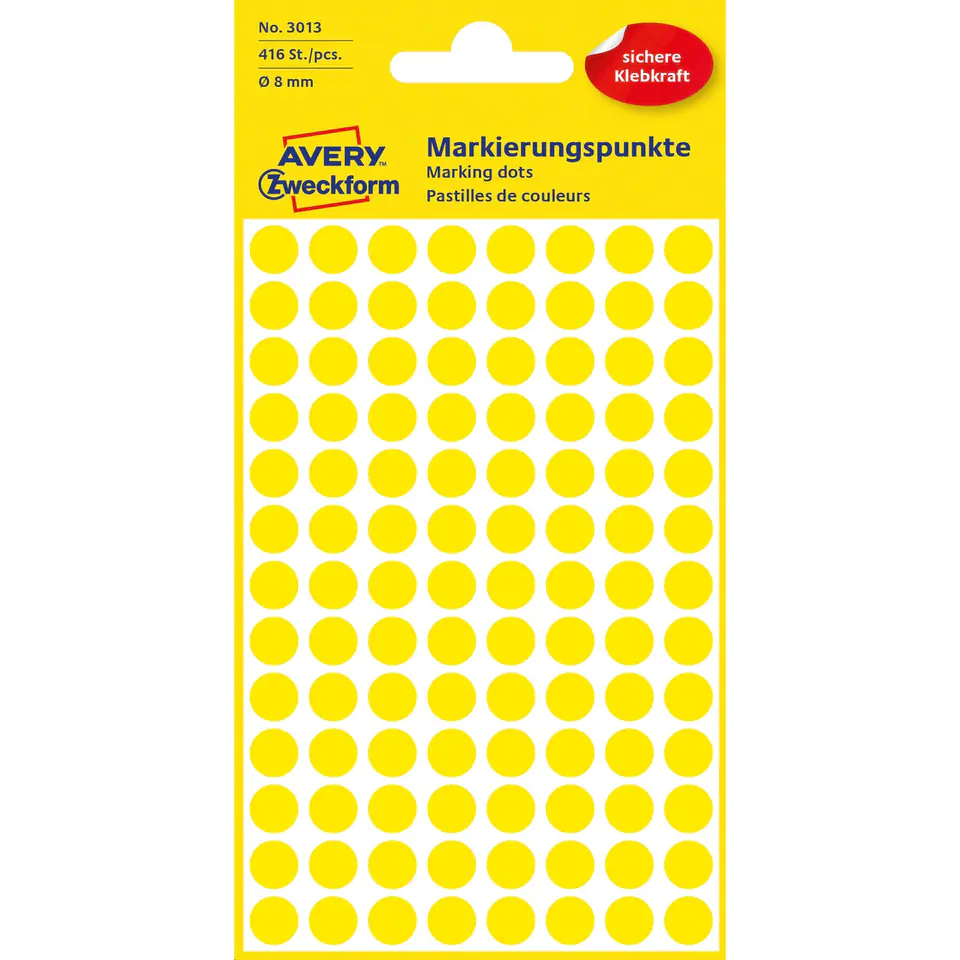 ⁨Durable castors for marking 8mm 416pcs/pack yellow 3013 AVERY ZWECKFORM⁩ at Wasserman.eu