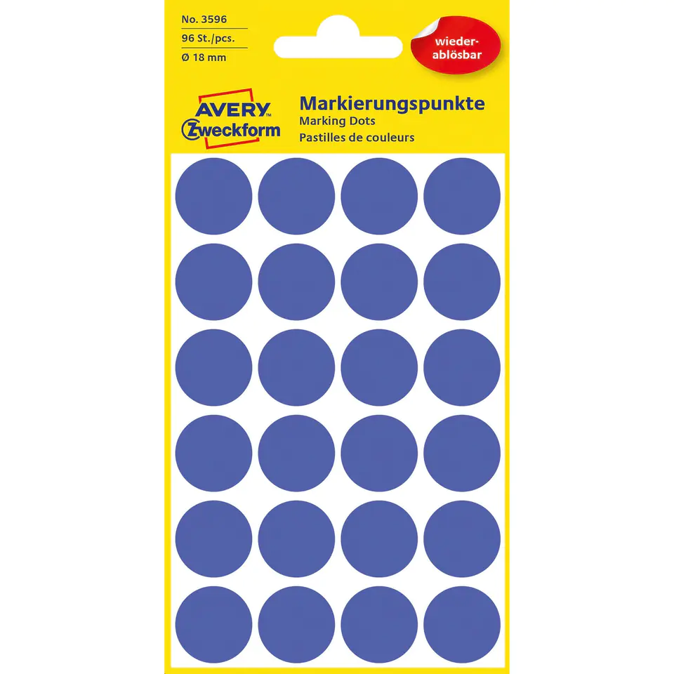⁨Removable wheels 18mm 96pcs/pack blue 3596 AVERY ZWECKFORM⁩ at Wasserman.eu