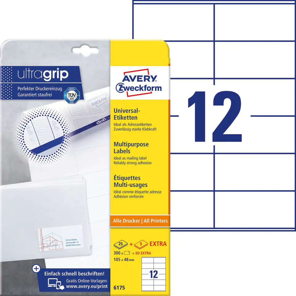 ⁨ZF A4 labels white 105x48mm 6175 AVERY ZWECKFORM (30 sheets)⁩ at Wasserman.eu