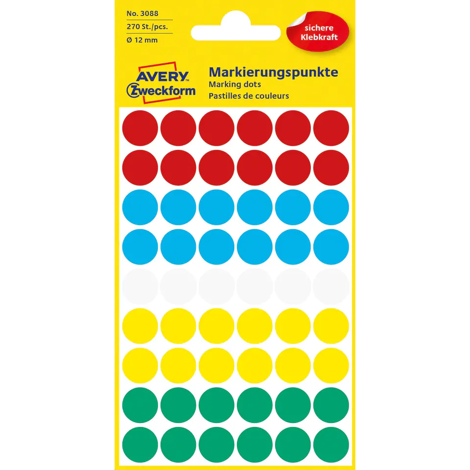 ⁨Wheel labels Q12mm 270pcs.durable mix 3088 AVERY ZWECKFORM⁩ at Wasserman.eu