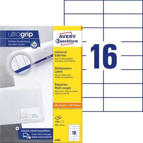⁨ZF A4 labels 105x37mm white 3484 AVERY ZWECKFORM (100 sheets)⁩ at Wasserman.eu