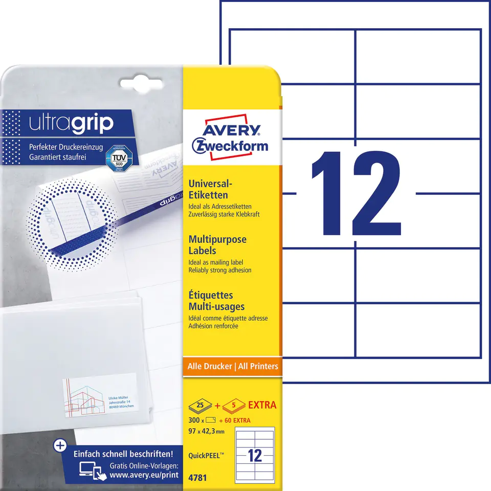 ⁨Labels ZF A4 97x42,3mm white 4781 AVERY ZWECKFORM (30 sheets)⁩ at Wasserman.eu