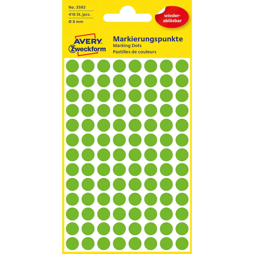 ⁨Removable casters 8mm 416pcs/pack green 3592 AVERY ZWECKFORM⁩ at Wasserman.eu