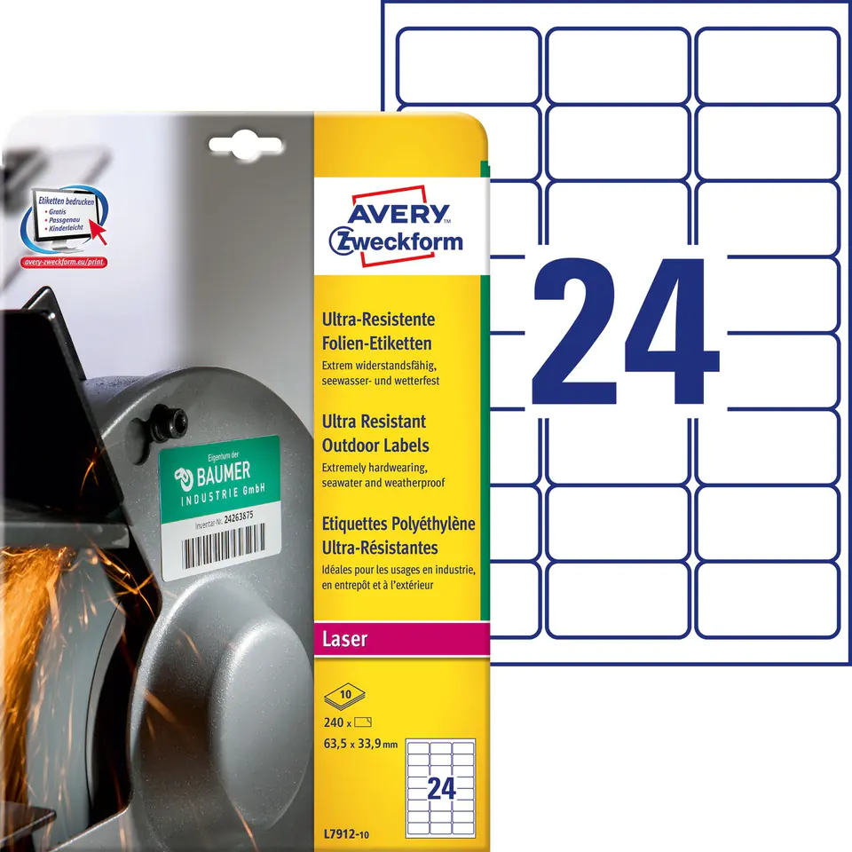 ⁨ZF A4 labels 63,5x33,9mm L7912-10 for outdoor use AVERY ZWECKFORM⁩ at Wasserman.eu