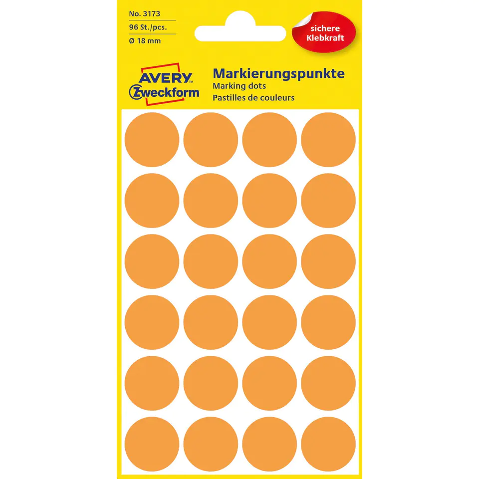 ⁨Labels ZF Q18mm 3173 orange wheels AVERY ZWECKFORM⁩ at Wasserman.eu