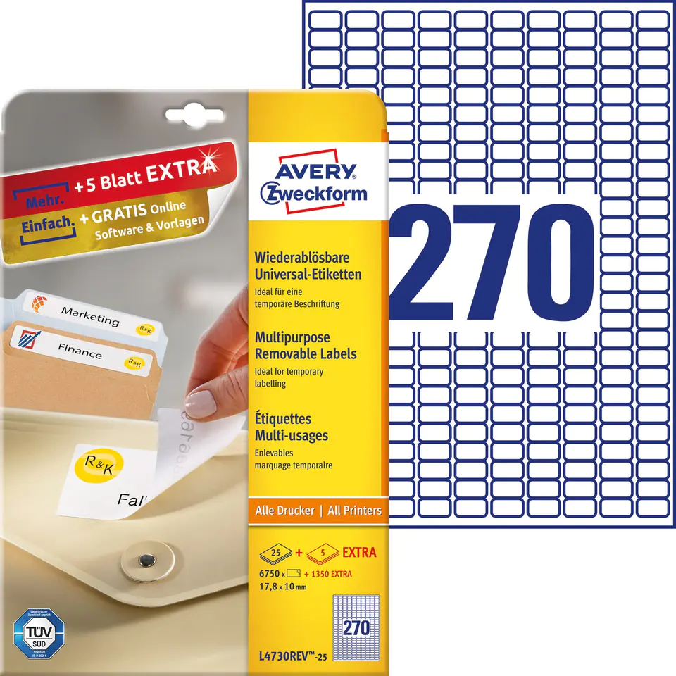 ⁨White A4 labels (25 sheets) 17.8x10mm L4730REV-25 AVERY ZWECKFORM⁩ at Wasserman.eu