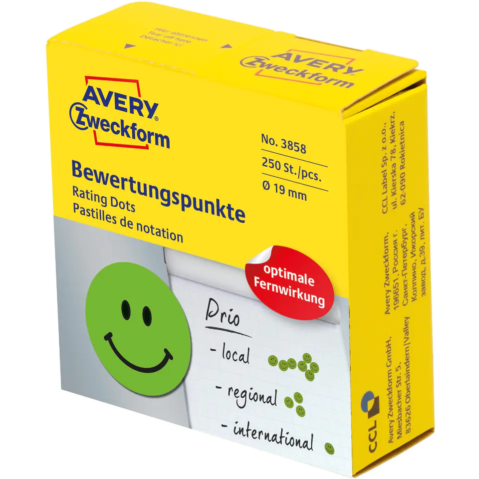 ⁨Wheels Smiley face durable 19mm green 3858 AVERY ZWECKFORM⁩ at Wasserman.eu