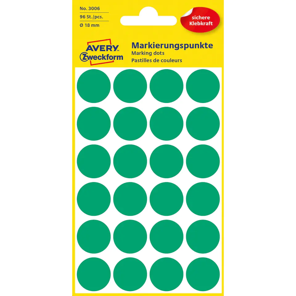 ⁨Durable selection wheels 18mm 96pcs/pack green 3006 AVERY ZWECKFORM⁩ at Wasserman.eu