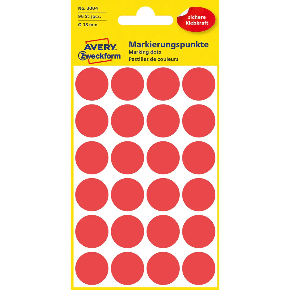 ⁨Durable wheels 18mm 96pcs/pack red 3004 AVERY ZWECKFORM⁩ at Wasserman.eu