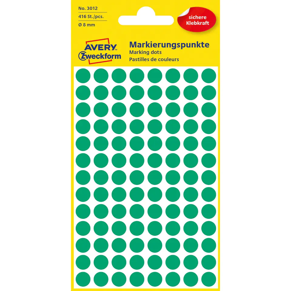 ⁨Durable castors for marking 8mm 416pcs/pack green 3012 AVERY ZWECKFORM⁩ at Wasserman.eu