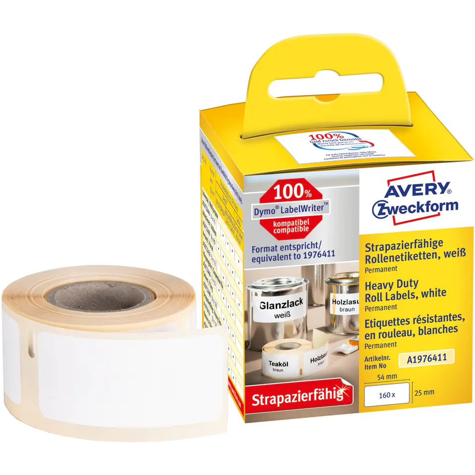 ⁨Heavy Duty labels in a roll of 160 ethic. 25 x 54 mm, polyester, durable white A1976411 Avery Zweckform⁩ at Wasserman.eu