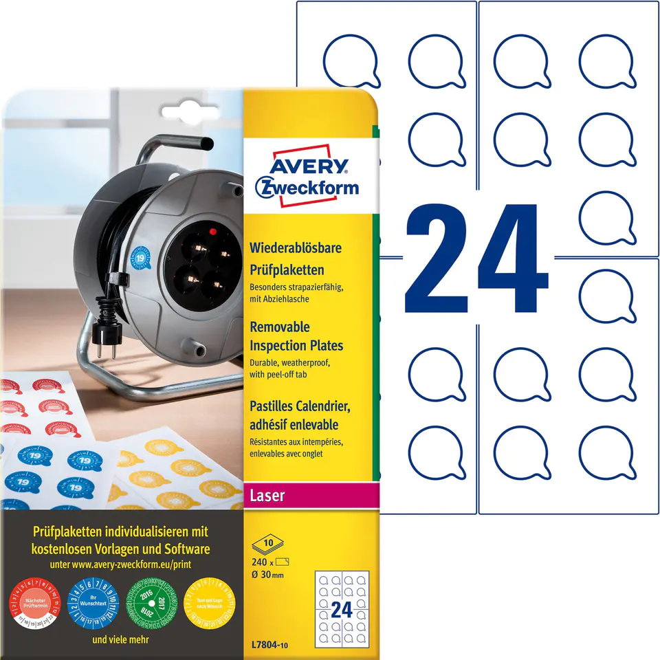 ⁨Inspection labels removable 30mm 2480pcs. L7804-10 white AVERY ZWECKFORM⁩ at Wasserman.eu