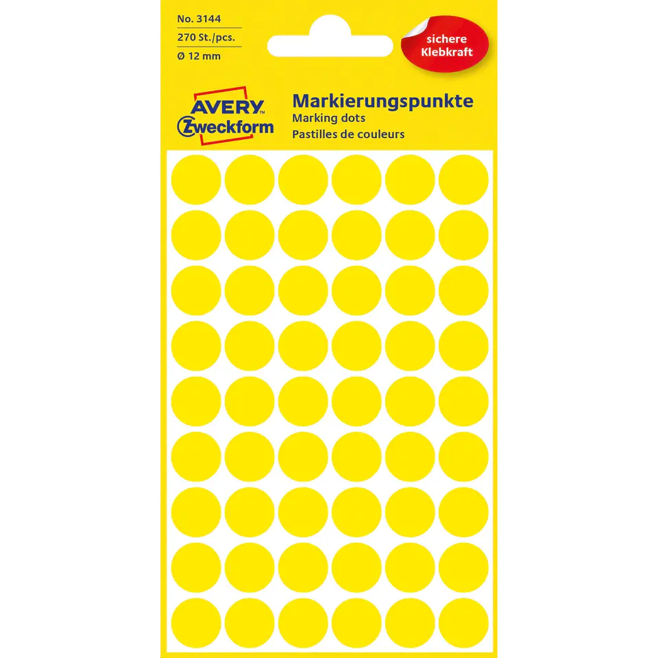 ⁨Etykiety kółka Q12mm żółte 3144 AVERY ZWECKFORM⁩ w sklepie Wasserman.eu