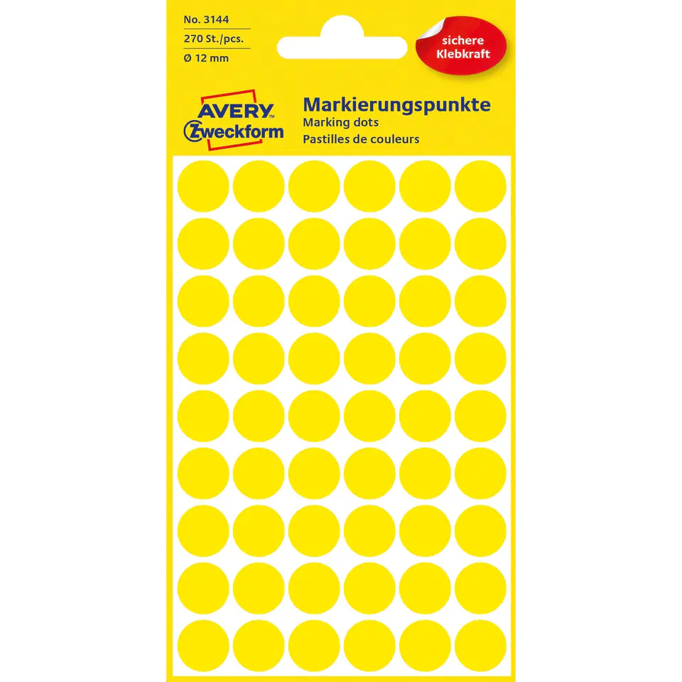 ⁨Labels ZF Q12mm 3144 yellow wheels AVERY ZWECKFORM⁩ at Wasserman.eu