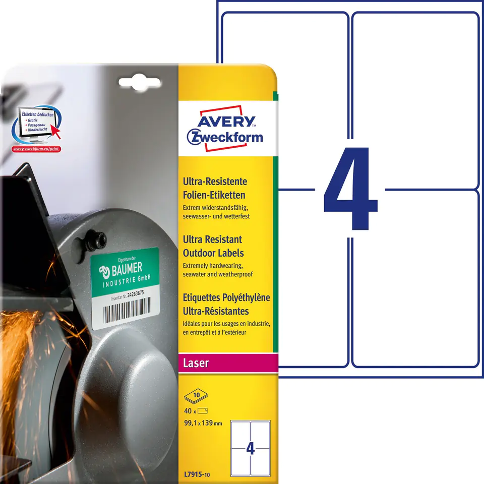 ⁨ZF A4 labels 99.1x139mm L7915-10 for outdoor use AVERY ZWECKFORM⁩ at Wasserman.eu