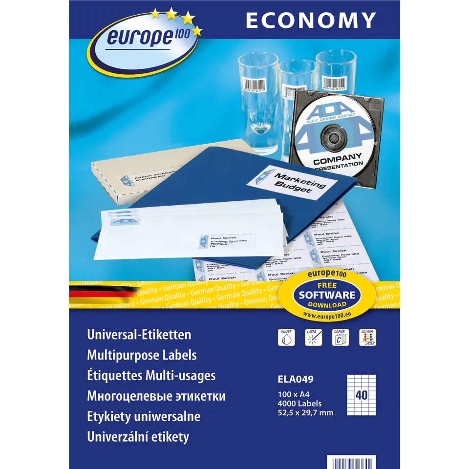 ⁨Etykiety ECONOMY A4 białe 52.5x29,7mm ELA049 AVERY ZWECKFORM⁩ w sklepie Wasserman.eu