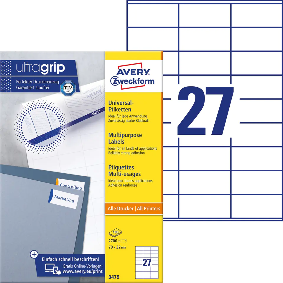 ⁨White A4 labels (100 sheets) 70x32mm 3479 AVERY ZWECKFORM⁩ at Wasserman.eu