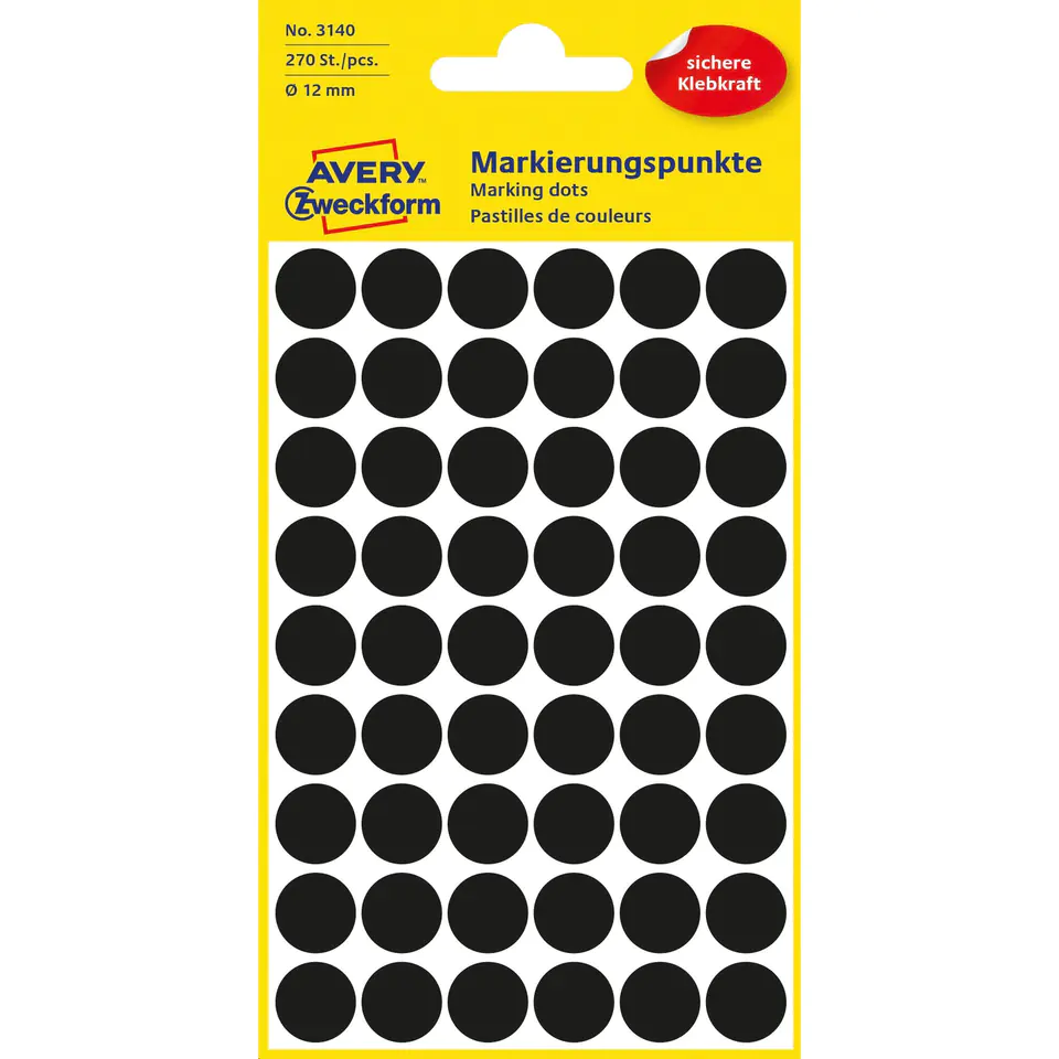 ⁨Q12mm Durable Wheel Labels Black 3140 AVERY ZWECKFORM⁩ at Wasserman.eu