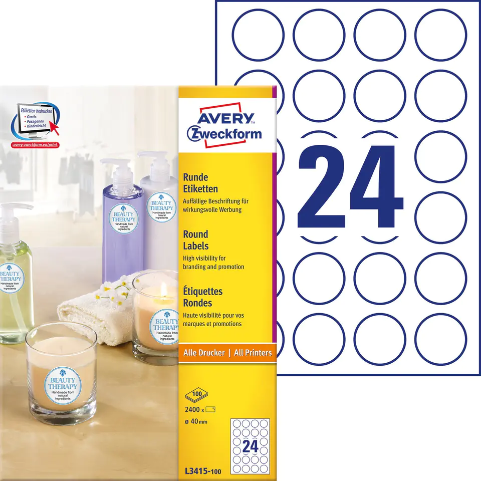 ⁨Labels ZF Q40mm (100)L3415-100 ILK white AVERY ZWECKFORM⁩ at Wasserman.eu