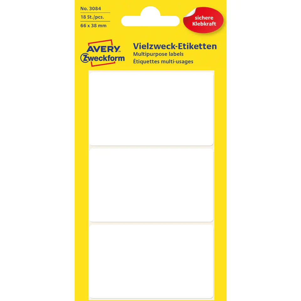 ⁨ZF labels 66x38mm 18etyk.3084 white for manual annotation AVERY ZWECKFORM⁩ at Wasserman.eu