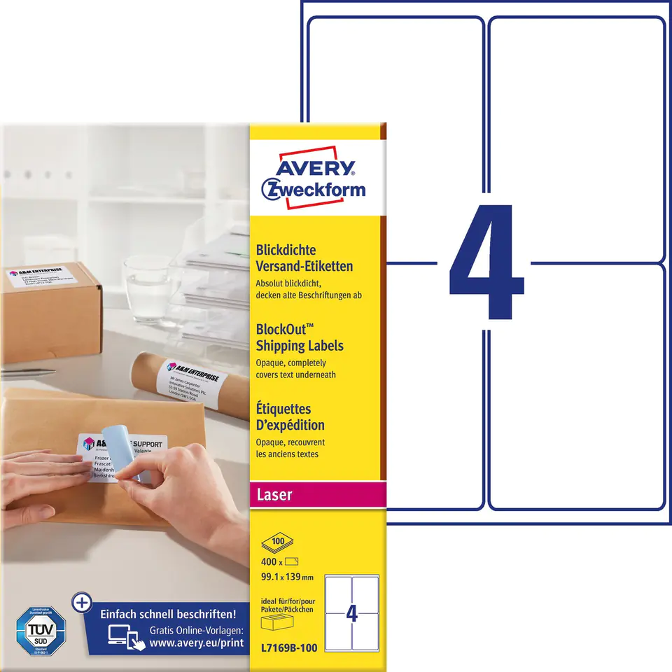 ⁨BlockOut Coverage Labels, 99,1x139mm L7169B-100 AVERY ZWECKFORM⁩ at Wasserman.eu
