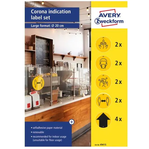 ⁨Warning label set - coronavirus fi20 ready-made removable patterns 49415 AVERY ZWECKFORM⁩ at Wasserman.eu