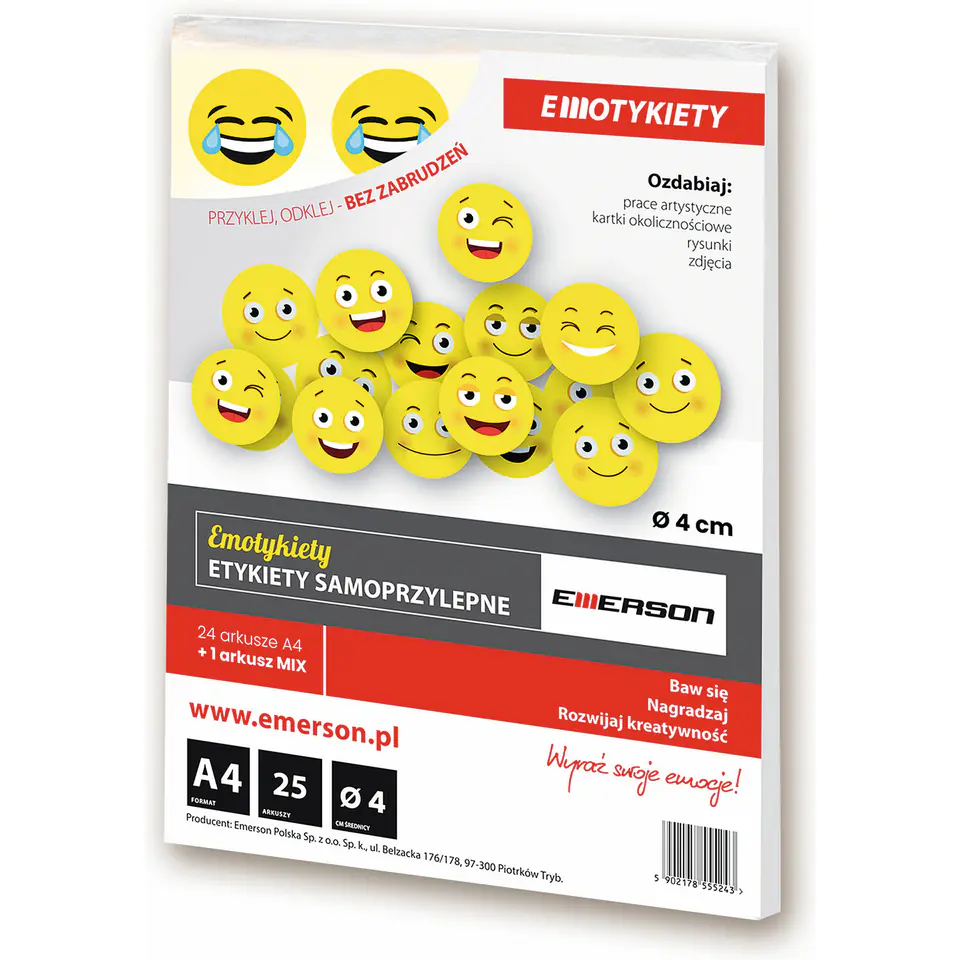 ⁨Self-adhesive labels A4 EMOTES 40mm 25 sheets ETOKZOL003x025x001⁩ at Wasserman.eu