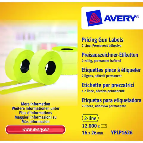 ⁨Label for tagk.2rz.16x26mm yellow 10 durable 1200pcs.roll YPLP1626 AVERY ZWECKFORM⁩ at Wasserman.eu