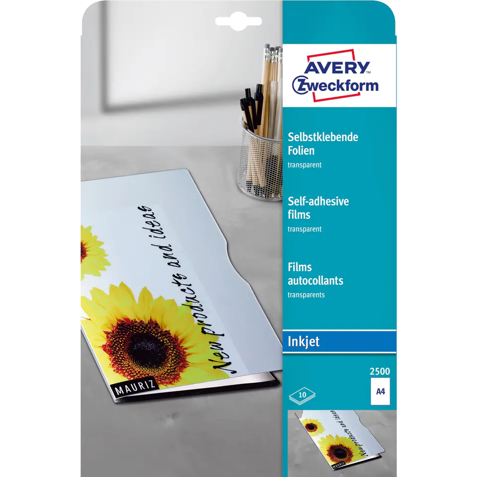 ⁨Adhesive films A4 0.17mm transparent INK 10 ark. ZF2500 AVERY ZWECKFORM⁩ at Wasserman.eu