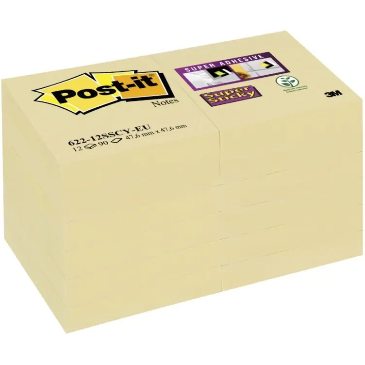 ⁨Blocks 3M POST-IT 47,6x47,6mm yellow 12x90k Super Sticky 70005258978⁩ at Wasserman.eu