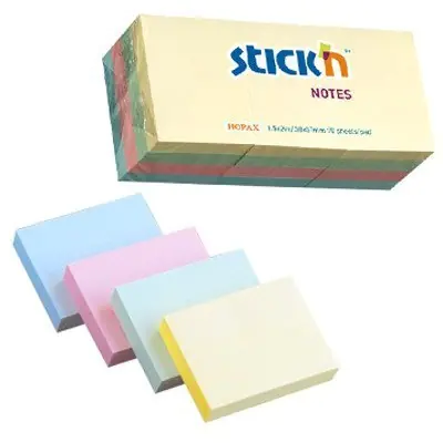 ⁨Blocks STICK'N 38x51mm pastel mix 12 blocks x 100 sheets 21531⁩ at Wasserman.eu