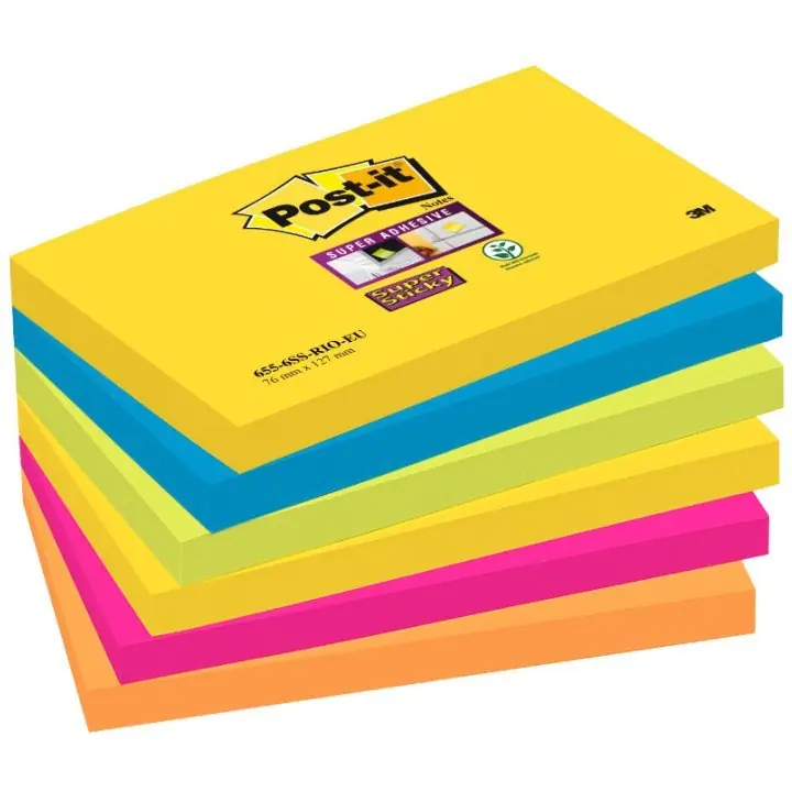 ⁨Bloczki 3M POST-IT 76x127mm RIO 6x90k Super Sticky 70005251320⁩ w sklepie Wasserman.eu