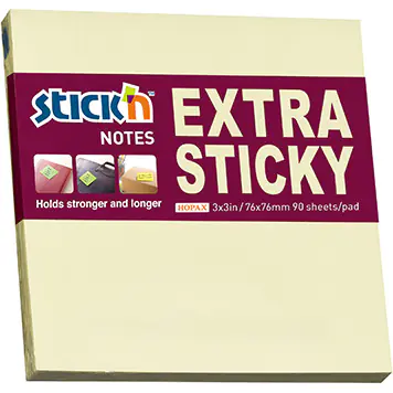 ⁨Notes samoprzylepny EXTRA STICKY 76x76 żółty pastel 90k STICK`N 21660⁩ w sklepie Wasserman.eu