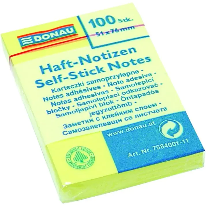 ⁨Bloczek samoprzylepny 51x76mm 100k żółty DONAU 7584001-11⁩ w sklepie Wasserman.eu