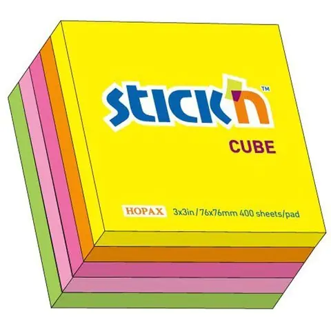 ⁨Bloczek STICK`N 76x76mm 400k mix 5 kolorów neonowych 21012⁩ w sklepie Wasserman.eu