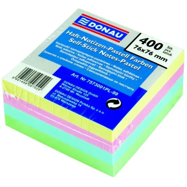 ⁨Bloczek samoprzylepny 76x76mm 400k pastelowy DONAU 7573001PL-99⁩ w sklepie Wasserman.eu