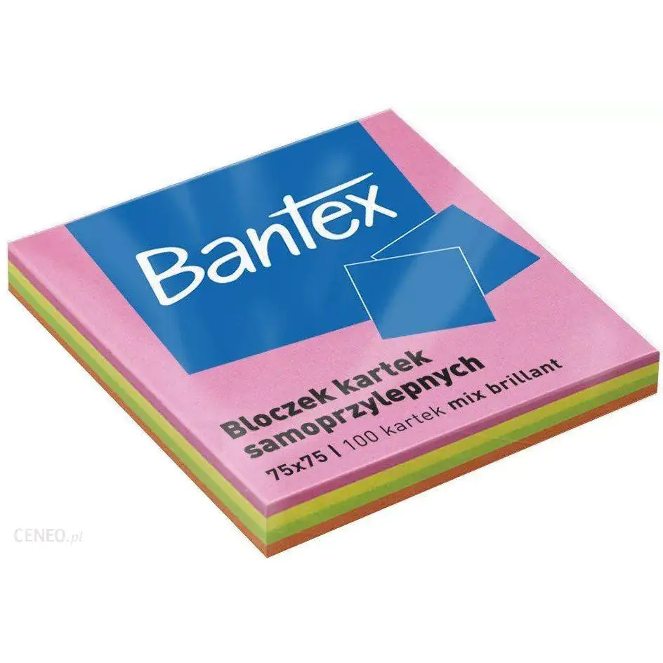 ⁨Karteczki samoprzylepne bloczek 75x75mm 100 kartek kolorowe 400086389 BANTEX⁩ w sklepie Wasserman.eu