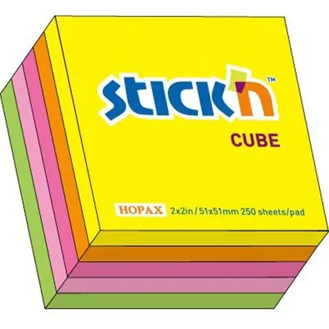 ⁨Bloczek samoprzylepny 51x51mm 250k mix 5 kolorów neonowych STICK"N 21203⁩ w sklepie Wasserman.eu